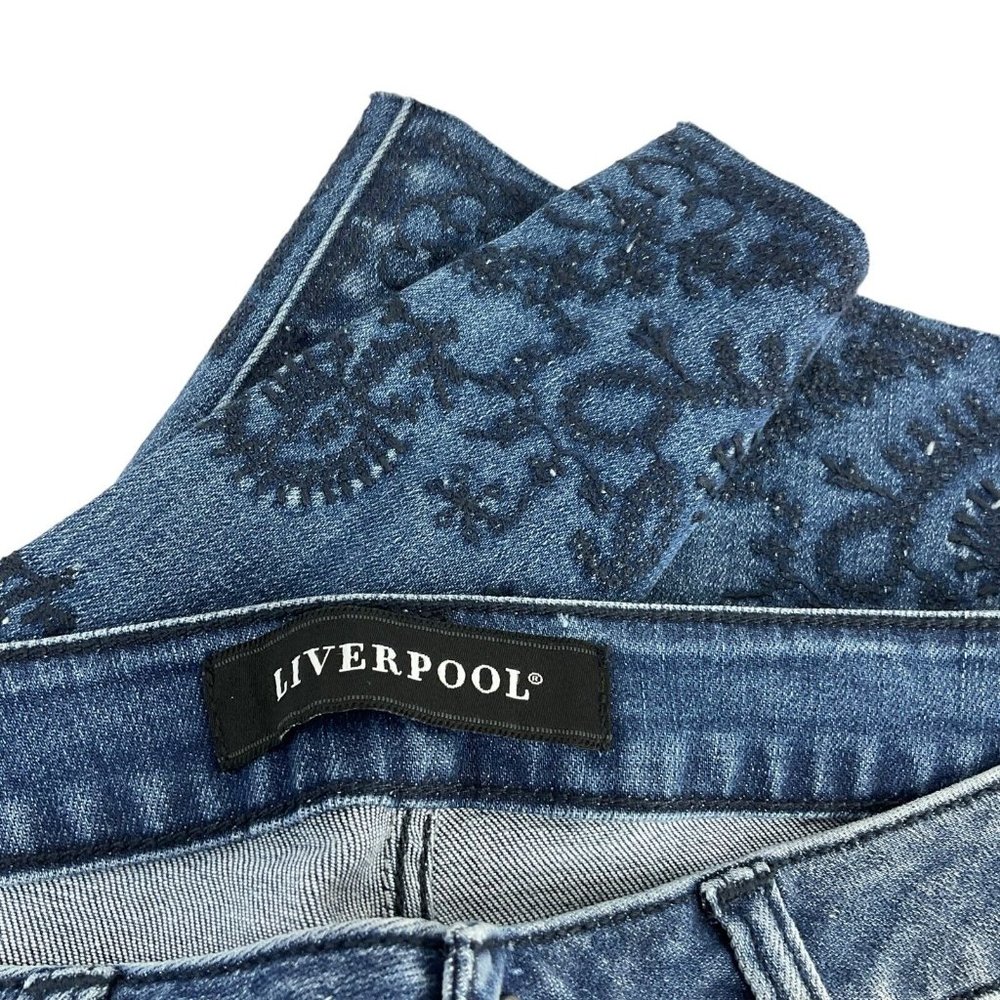 Liverpool Jeans Women's Sz 28" Blue The Crop Straight w/ Embroidered Hem Nwt - Picture 6 of 10